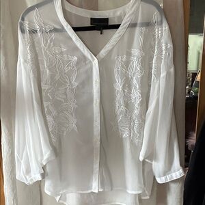 Sheer White Embroidered Blouse